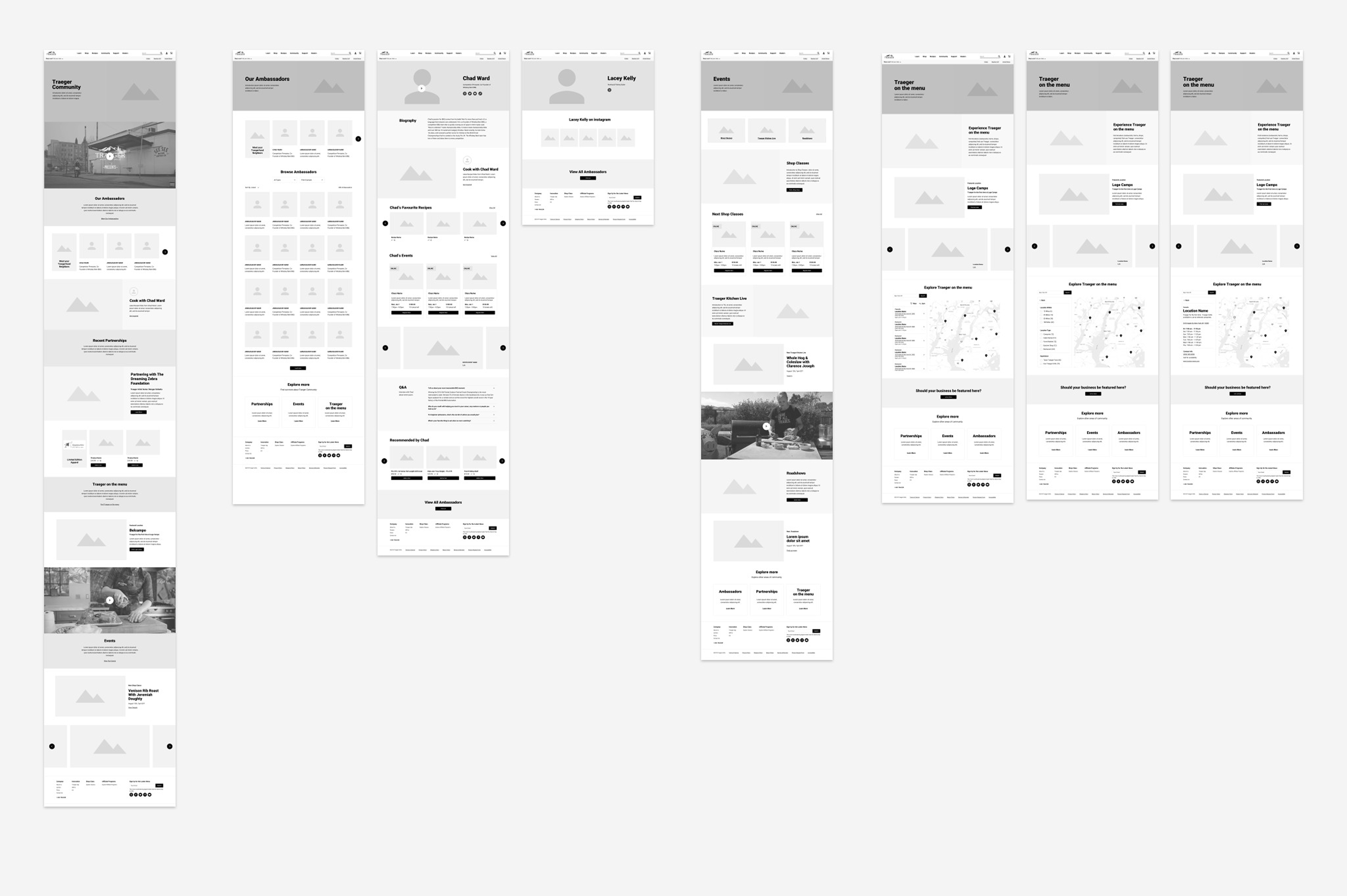 Traeger website wireframes